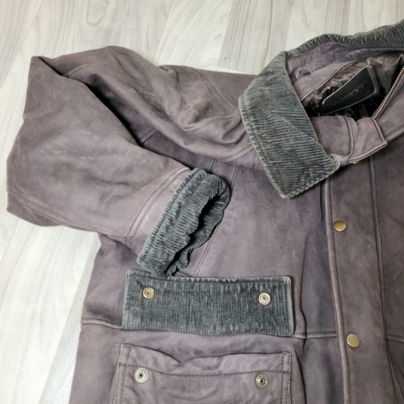 BRASS BOOT Mens XL Brown Leather Utility Jacket Field Motorcycle Coat Vintage - Picture 5 of 12